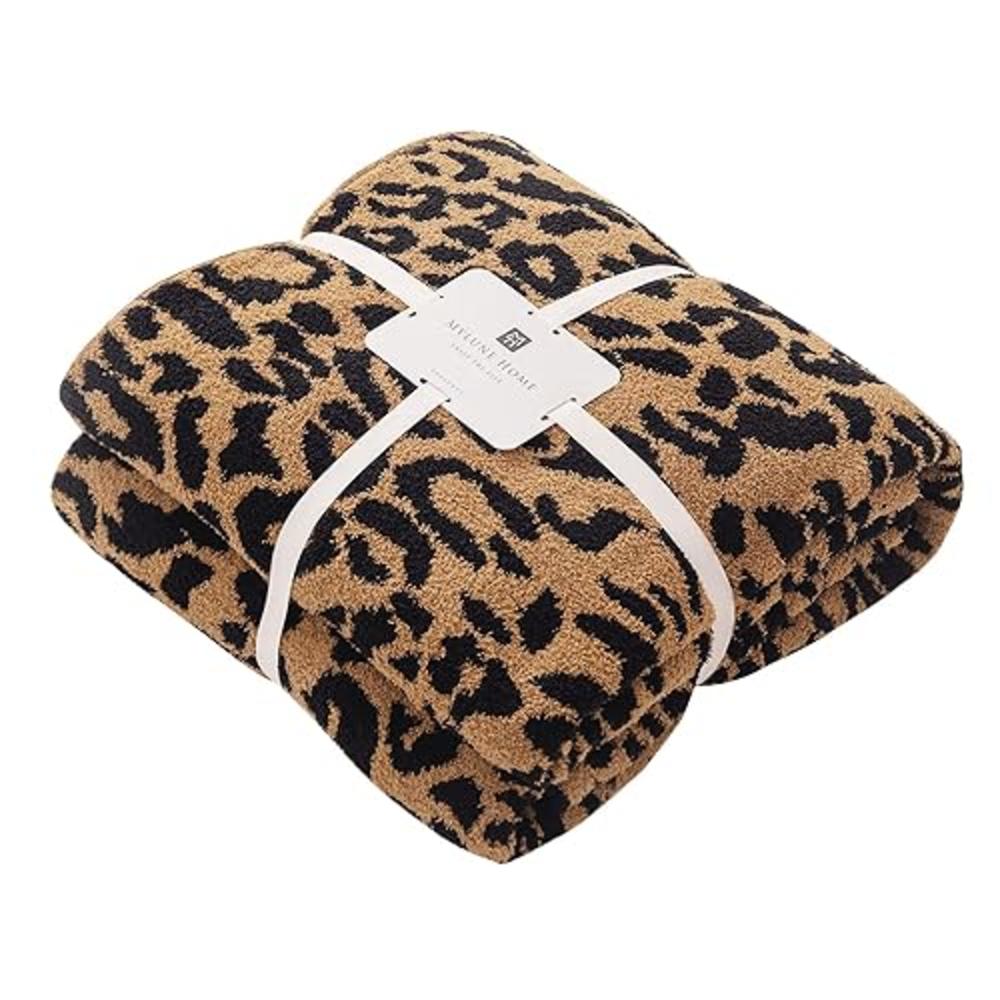 MH MYLUNE HOME Micro Plush Leopard Blanket (51x63 inches, Brown) Ultra Soft & Warm Reversible Leopard Pattern Throw Blanket for 