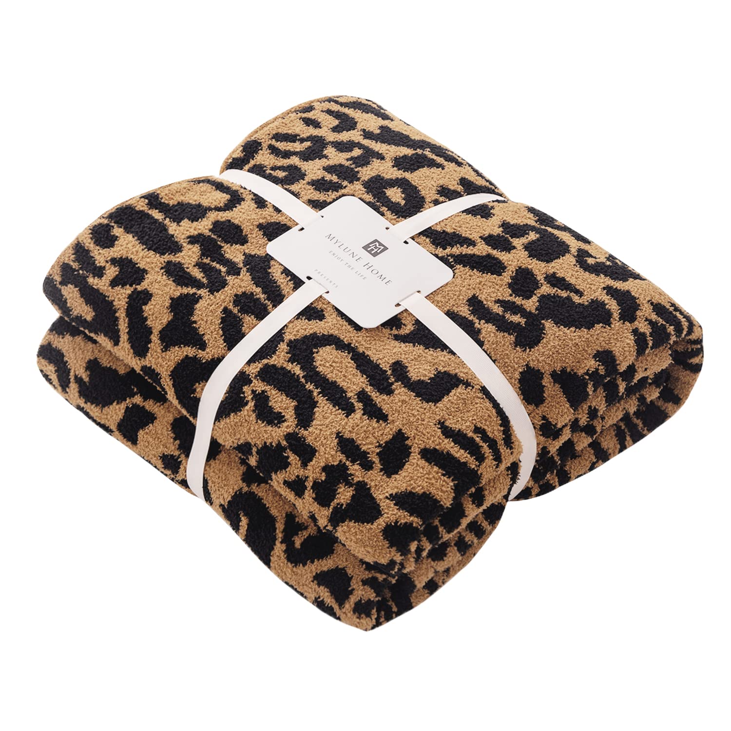 MH MYLUNE HOME Micro Plush Leopard Blanket (51x63 inches, Brown) Ultra Soft & Warm Reversible Leopard Pattern Throw Blanket for 