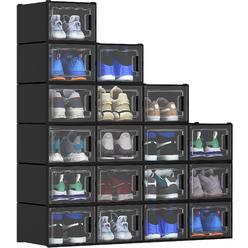 YITAHOME XL Shoe Storage Box, 18 PCS Shoe Storage Organizers Stackable Shoe Storage Box Rack Containers Drawers - Black (X-Large