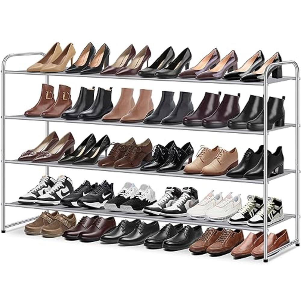 MISSLO 4 Tier Long Shoe Organizer for Closet Shoe Rack for Bedroom Closet Floor Shoe Shelf for Entryway Storage Stackable Wide S