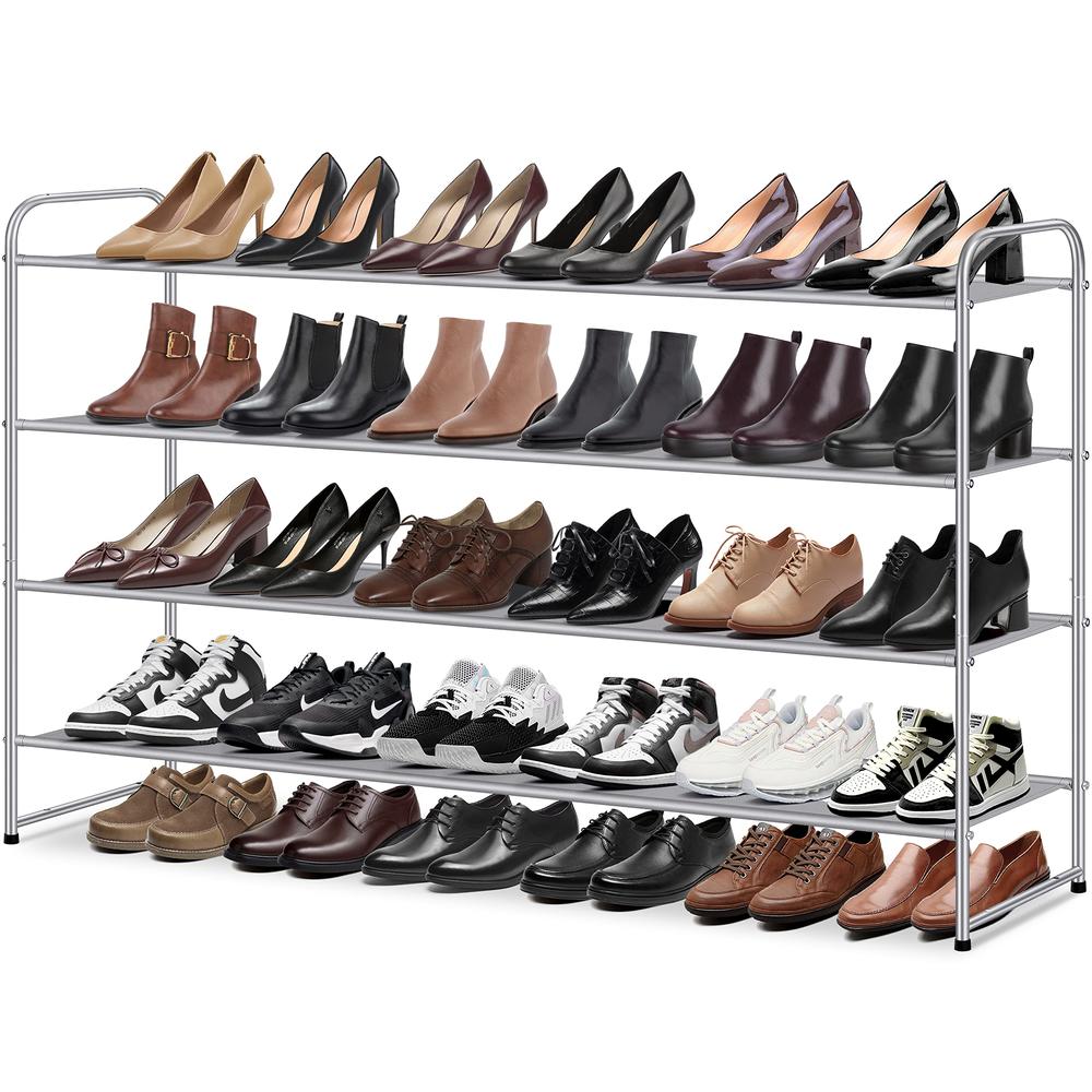 MISSLO 4 Tier Long Shoe Organizer for Closet Shoe Rack for Bedroom Closet Floor Shoe Shelf for Entryway Storage Stackable Wide S