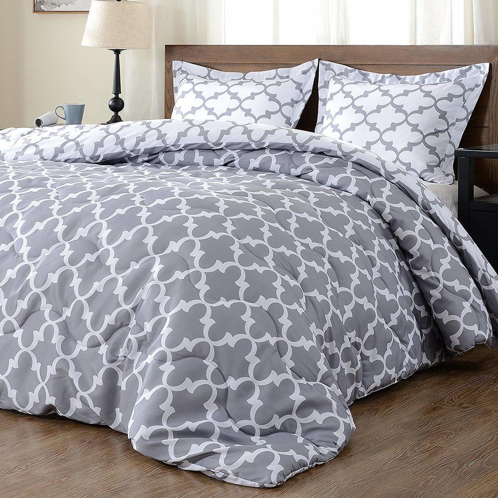 downluxe Printed Queen Comforter Set - Grey Queen/Full Comforter, Soft Bedding Comforter Sets for All Seasons, Queen Bed Comfort
