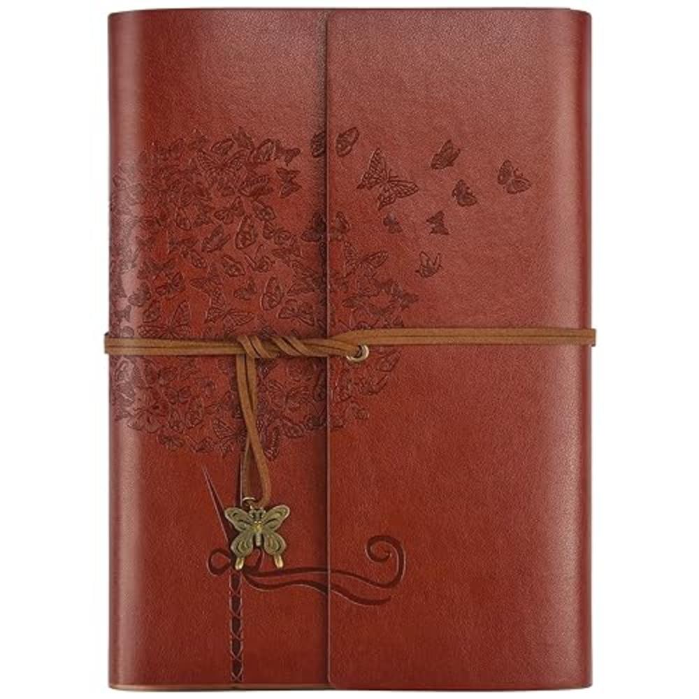 OMEYA Leather Journal Notebook, Refillable Writing Journal Diary Planner for Women Girls (Red Brown, A5-9.3''×6.3'')