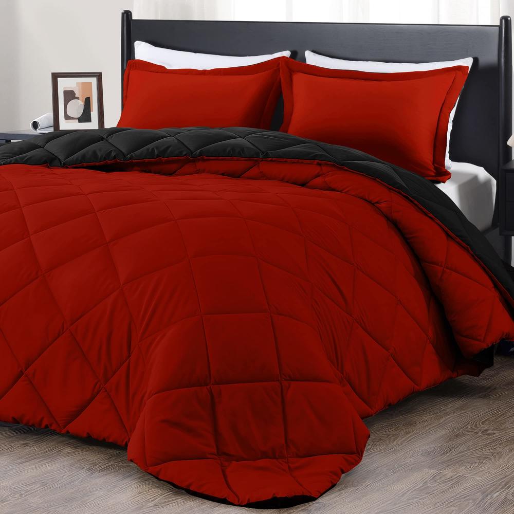 downluxe Queen Comforter Set - Red and Black Queen Comforter, Soft Bedding Comforter Sets for All Seasons, Queen Bed Comforter S