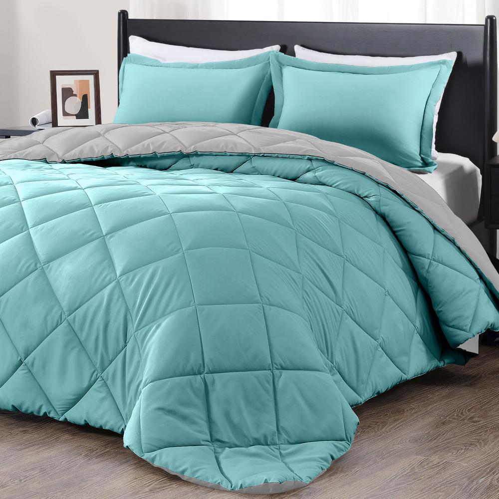 downluxe Queen Comforter Set - Turquoise and Grey Queen Comforter, Soft Bedding Comforter Sets for All Seasons, Queen Bed Comfor
