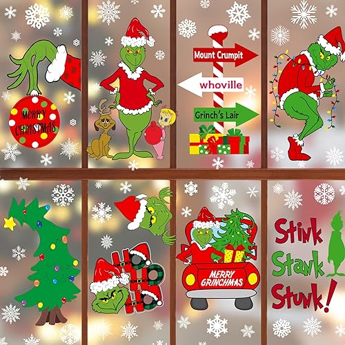 MISS FANTASY Christmas Window Clings Decorations Double Sided Christmas Window Stickers for Glass Window Christmas Decorations Indoor Home De