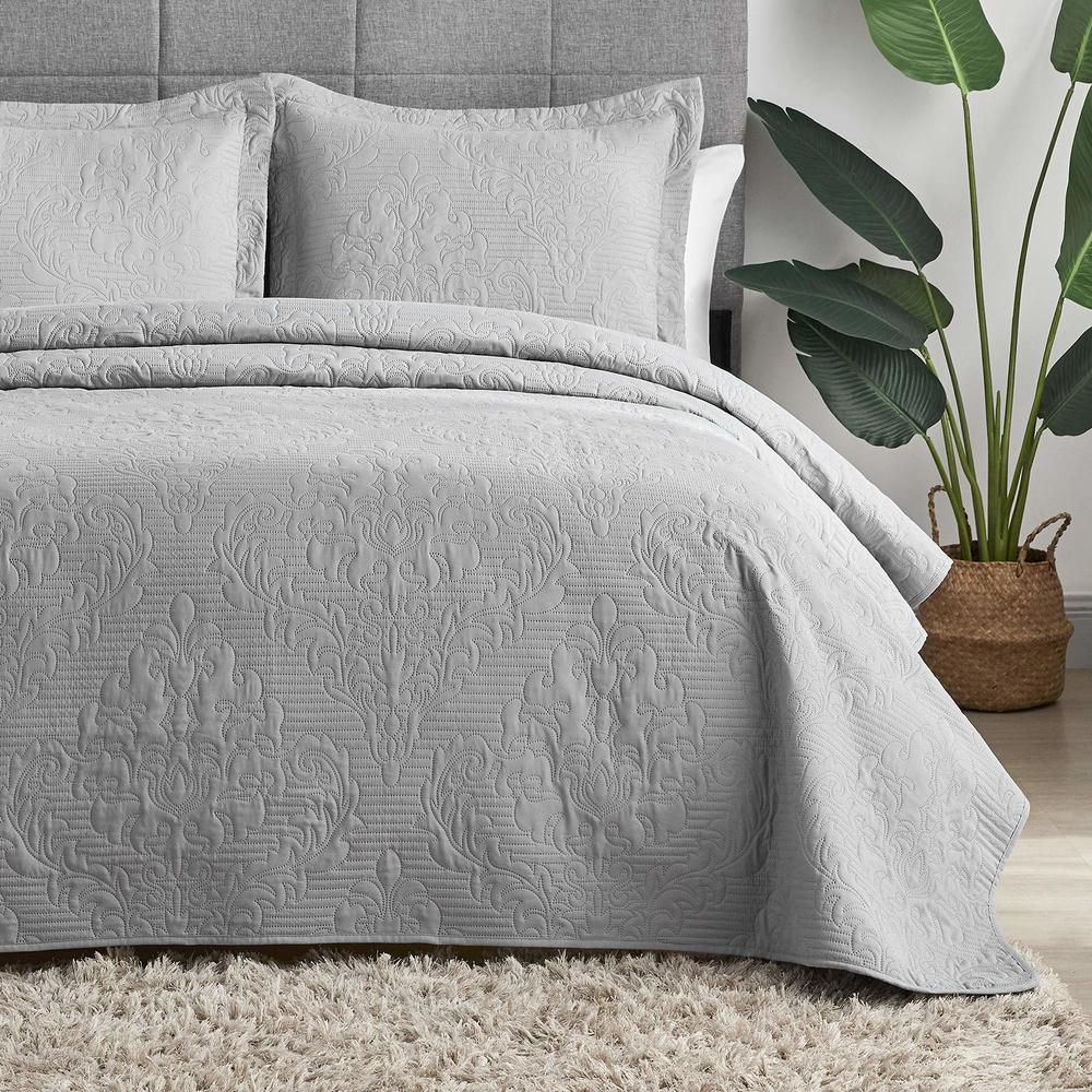 Hansleep Quilt Set King - Quilt King Size Bedding Set Damask, Lightweight Bedspread Coverlet, Ultrasonic Quilting