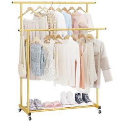 Calmootey Double Rod Clothing Garment Rack,Rolling Hanging Clothes Rack,Portable Clothes Organizer for Bedroom,Living Room,Cloth