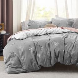 Bedsure Duvet Cover King Size - Reversible Floral Duvet Cover Set with Zipper Closure, Grey Bedding Set, 3 Pieces, 1 Duvet Cover