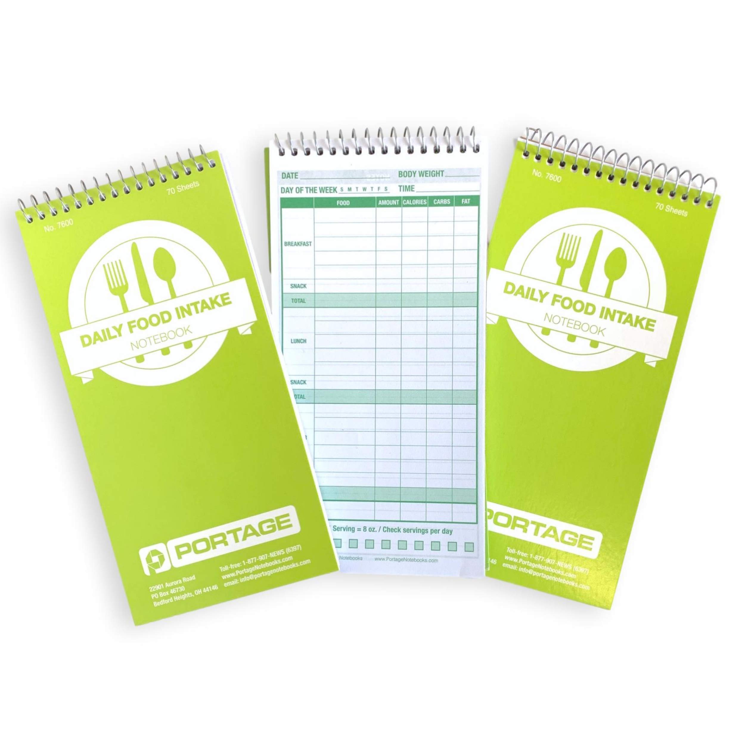 Portage 7600-3pk Food Journal, Notebook for Daily Food Intake 