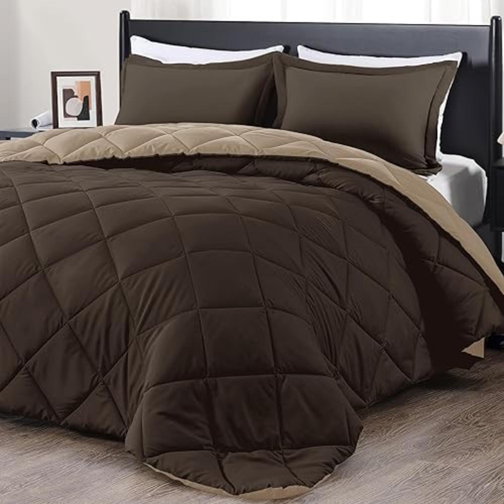 downluxe King Size Comforter Set - Brown and Tan King Comforter, Soft Bedding Comforter Sets for All Seasons, King Comforter Set