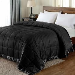 downluxe King Size Blanket, Lightweight Down Alternative Blanket with Satin Trim (90 X 108 Inch, Black)