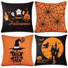 Whaline 4 Pieces Halloween Pillow Case, Orange and Black Pillow Cover,  Happy Halloween Linen Sofa Bed Throw Cushion Cover Decora