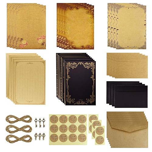 Dxhycc Vintage Stationary Paper and Envelopes Set, Aged Paper Writing Paper Stationery Set, 28 Sheets of Vintage Letter Papers, 
