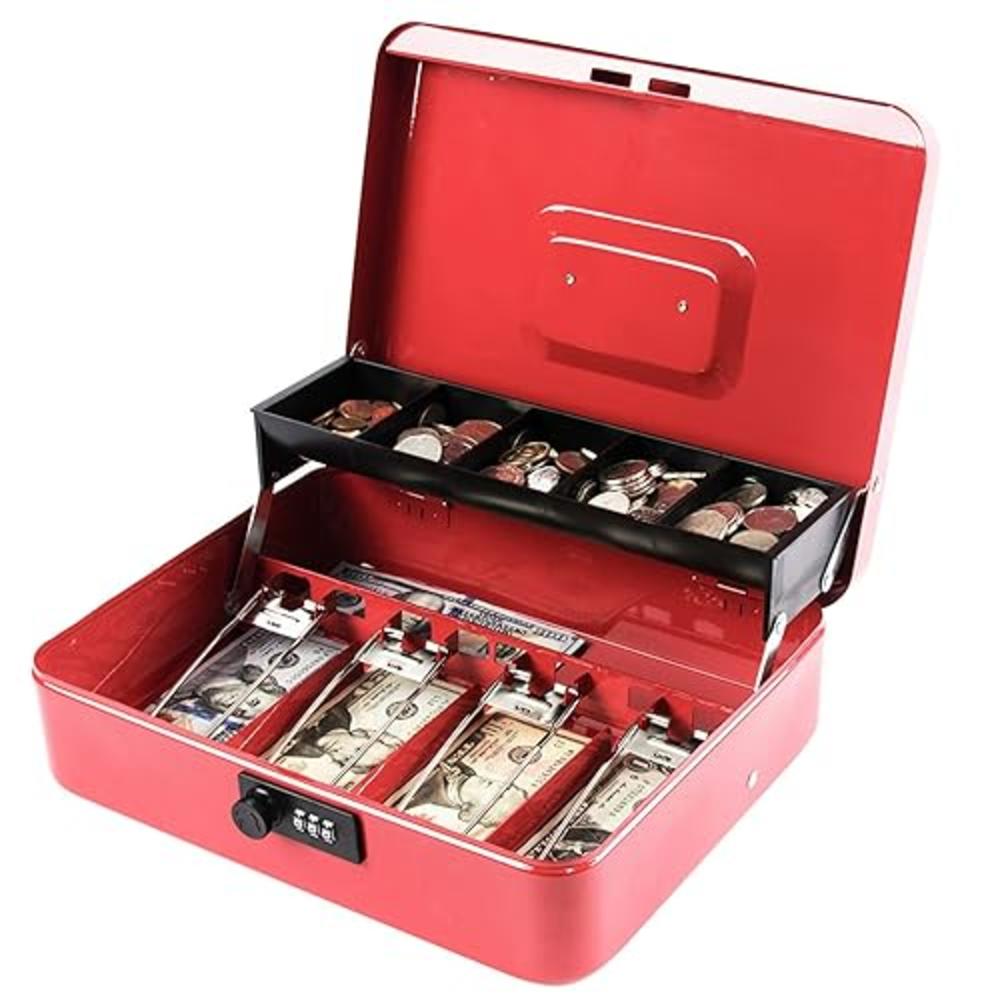 KYODOLED Large Cash Box with Combination Lock,Money Box with Cash Tray ...