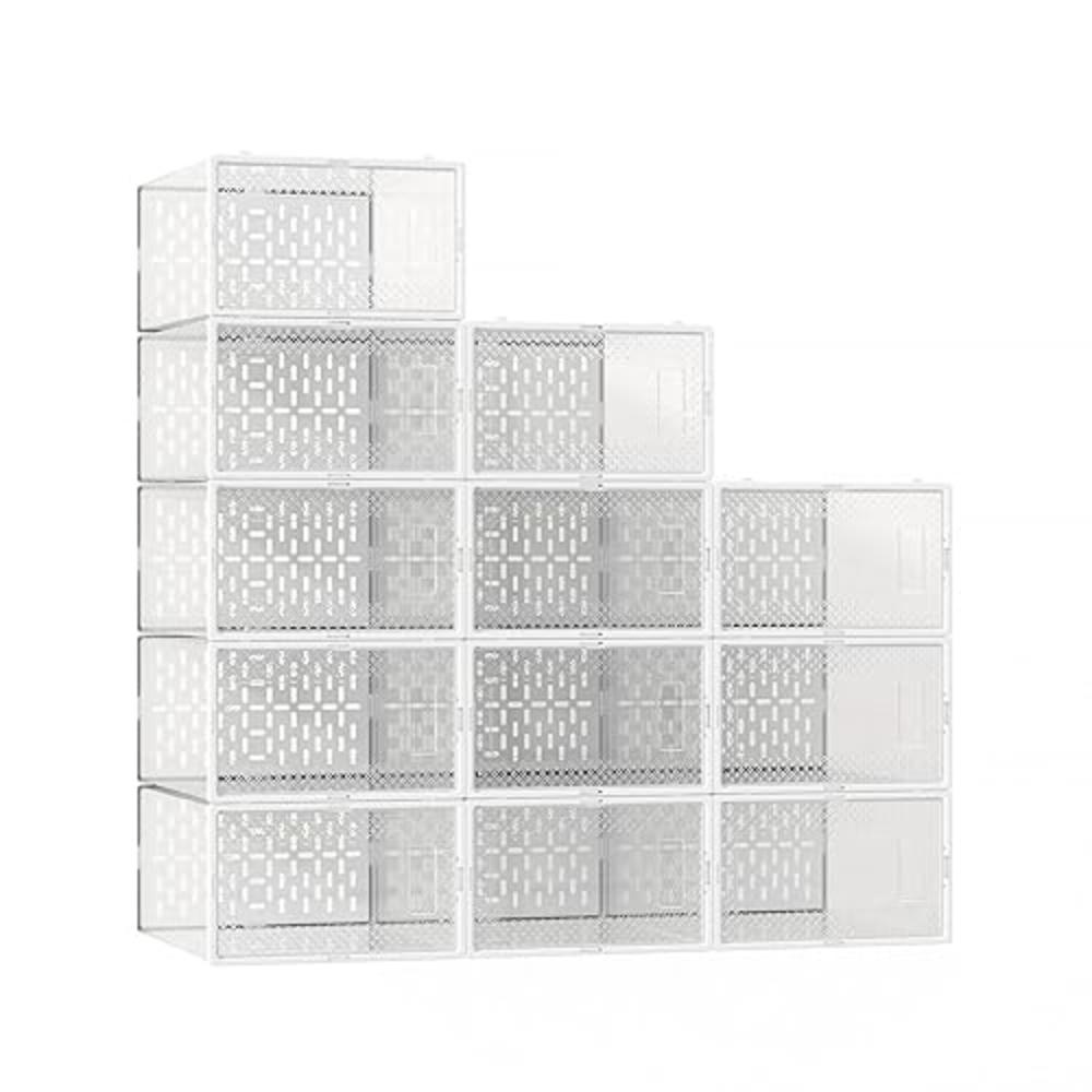 GTMOON Large Shoe Storage Boxes, 12 Pack Shoe Boxes Clear Plastic Stackable, Shoe Organizer Box for Closet, Stackable Sneaker Co