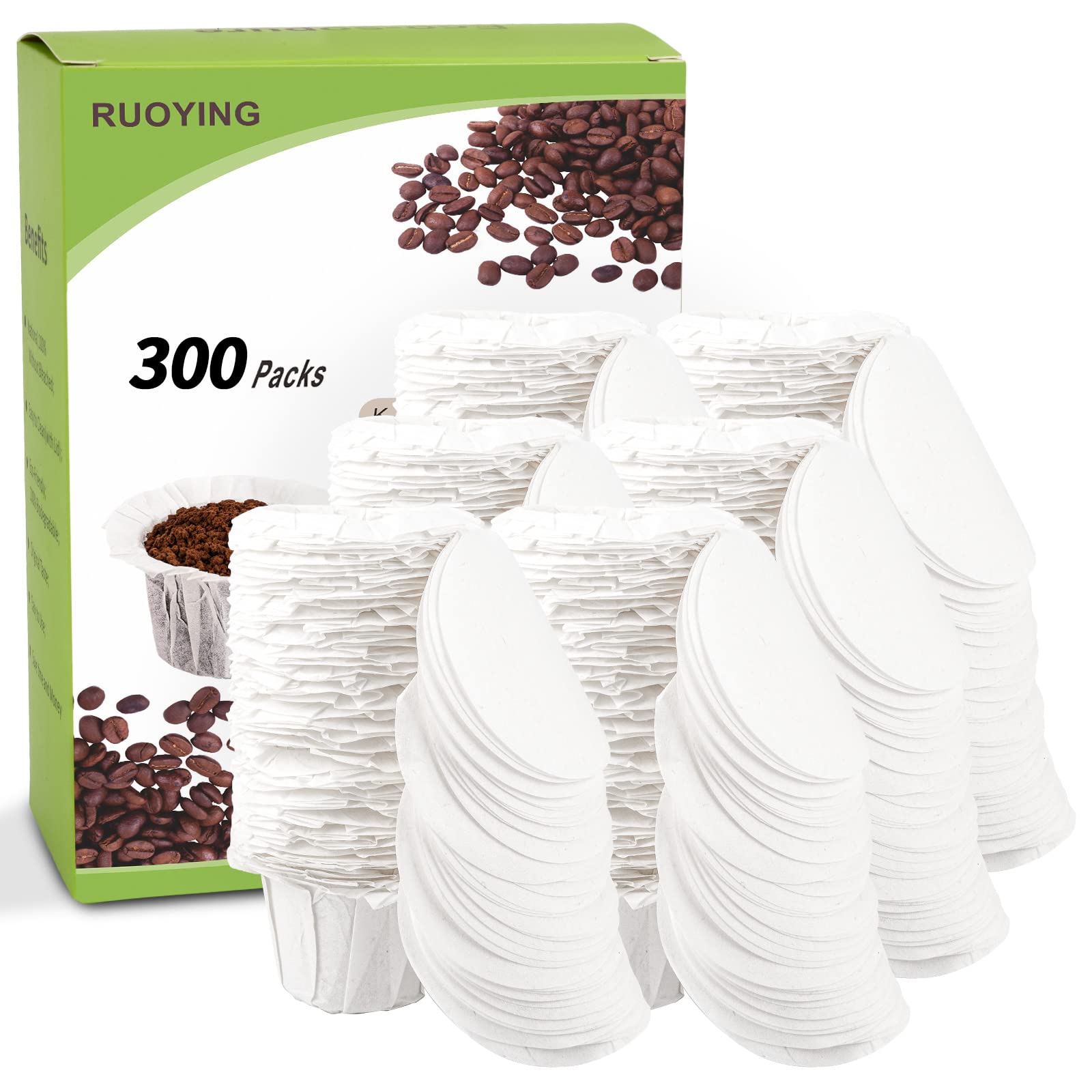 RUOYING K cup Coffee Paper Filters with Lid Disposable for Keurig Reusable K Cup Filters, Disposable Keurig K Cup Filters, Fits All Keur
