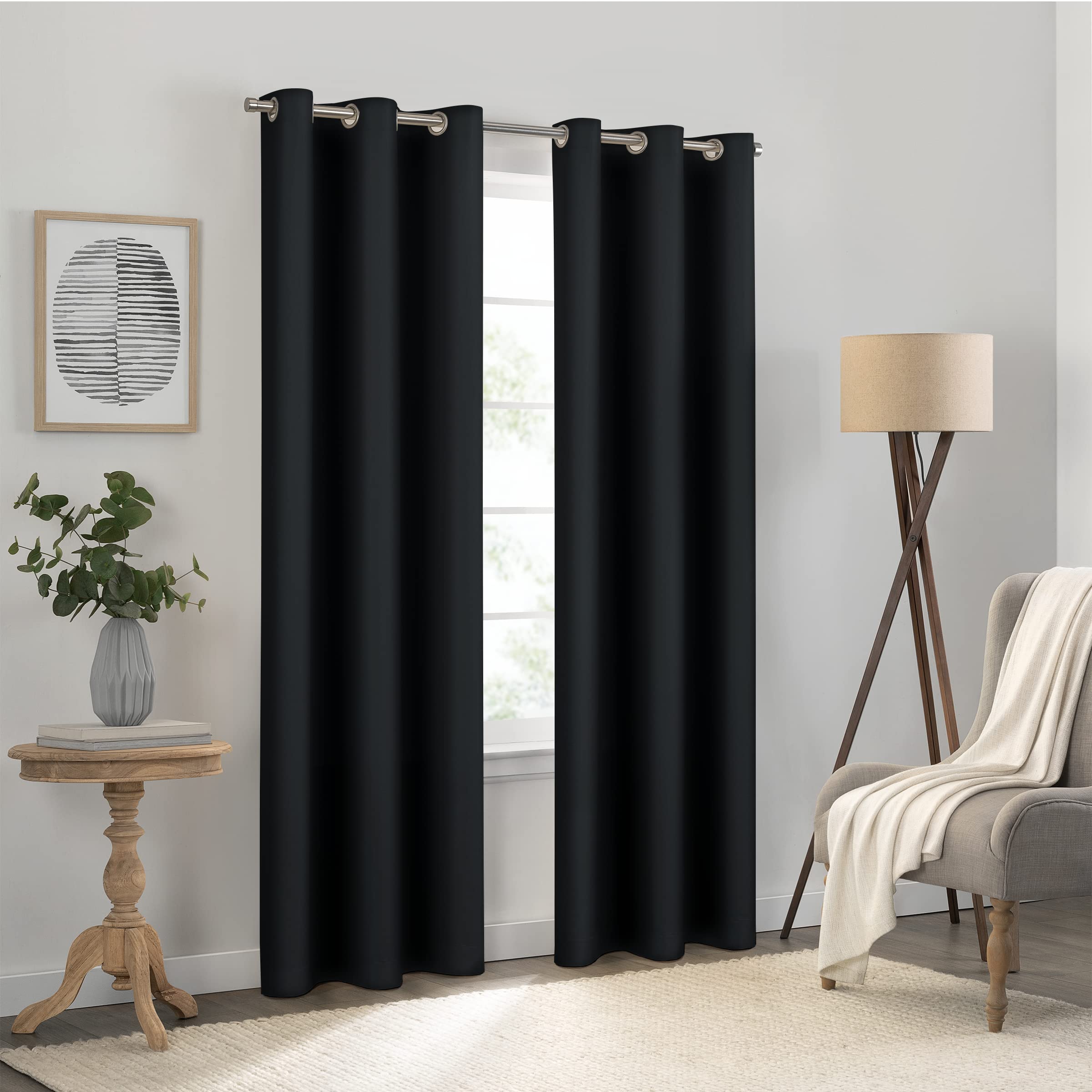 Eclipse ECLIPSE Kendall Solid Textured Blackout Thermal Insulated Lining  Grommet Window Curtain for Bedroom (1 Panel), 42 in x 63 in, Bl, image size:2400x2400