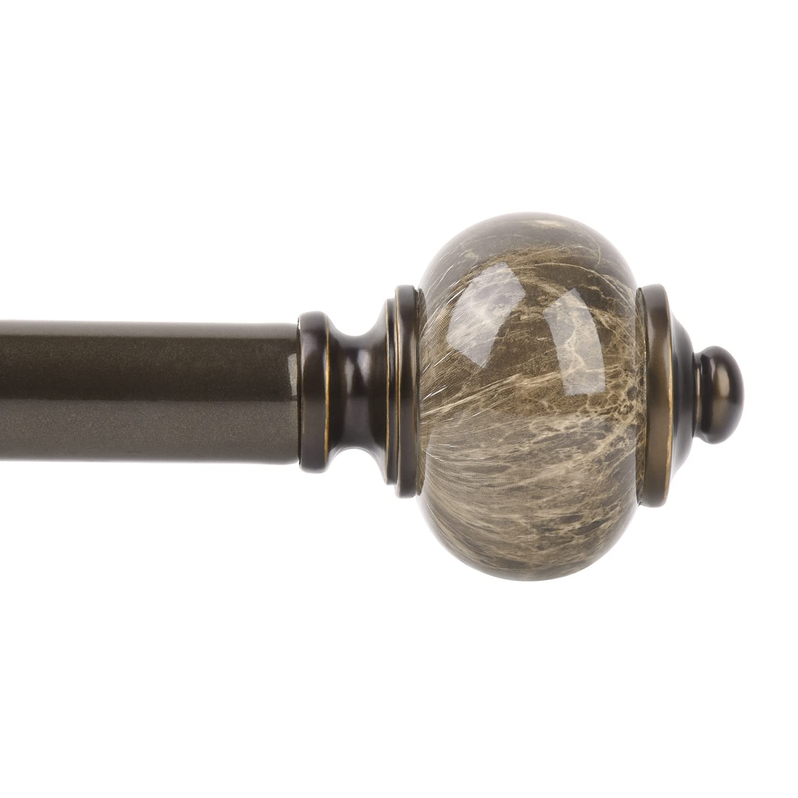 KAMANINA 1 Inch Curtain Rod Single Drapery Rod 36 to 72 Inches (3-6 Feet), Bronze Curtain Rods for Windows, Marbled Finials