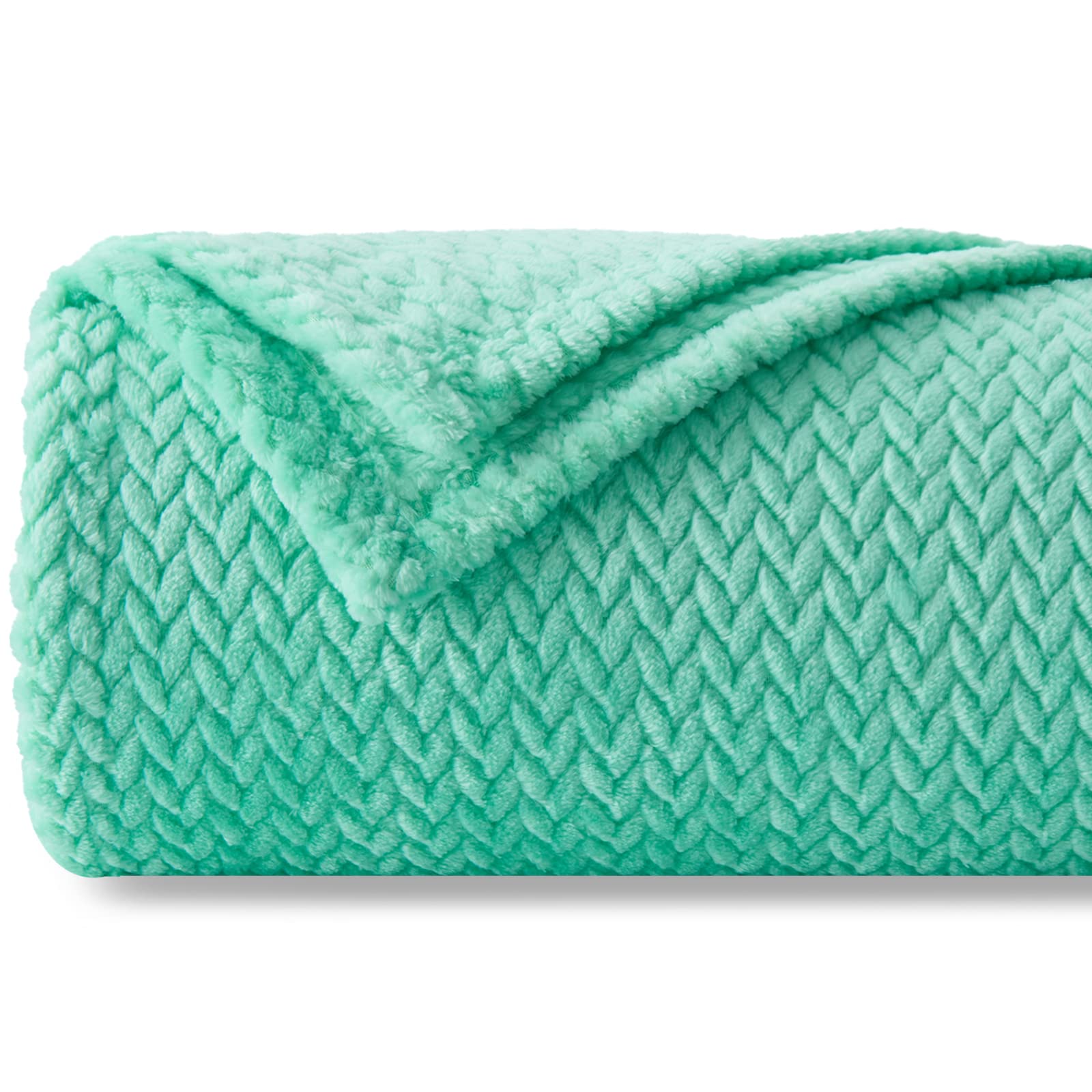 NEWCOSPLAY Super Soft Throw Blanket Aqua Premium Silky Flannel Fleece Leaves Pattern Lightweight Bed Blanket All Season Use (Aqu