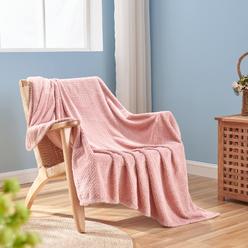 NEWCOSPLAY Super Soft Throw Blanket Dusty Pink Premium Silky Flannel Fleece Leaves Pattern Lightweight Bed Blanket All Season Us