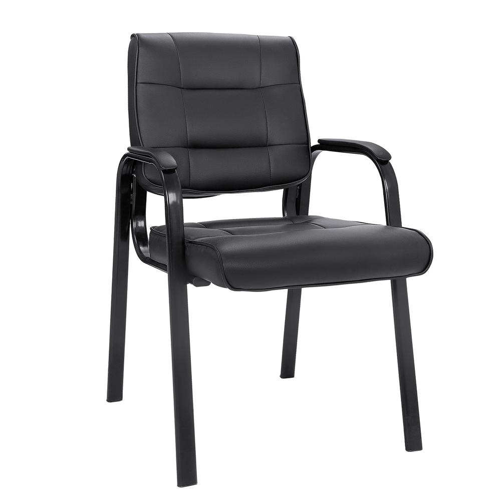 SUPER DEAL Office Guest Chair Bonded Leather Executive Side Chair Reception Chair with Solid Metal Frame Home Office Furniture