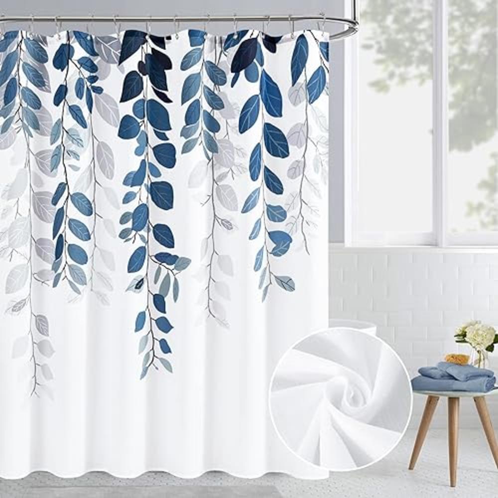 BOODII Blue Eucalyptus Shower Curtain for Bathroom Floral Watercolor Leaves on The Top Botanical Nature Fabric Bath Curtain Coun