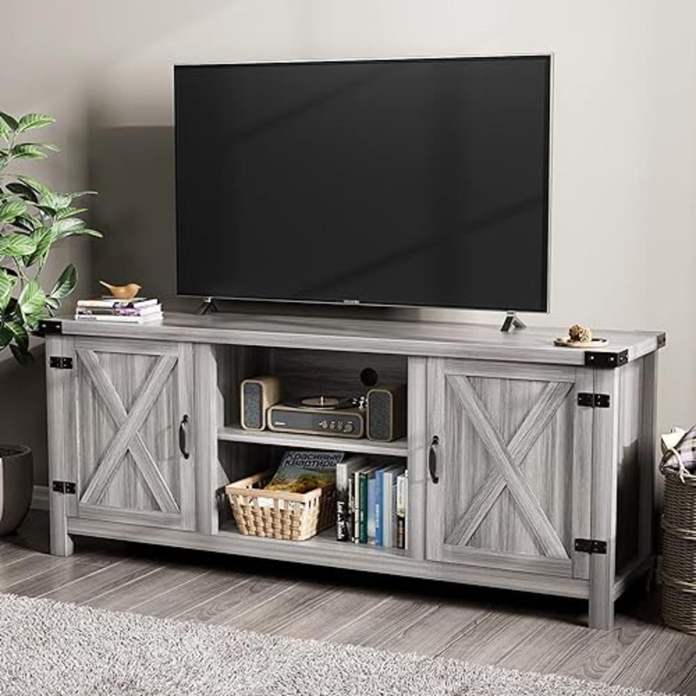 YESHOMY Fireplace TV Stand with Two Barn Doors and Storage Cabinets for Televisions up to 65+ Inch, Entertainment Center Console