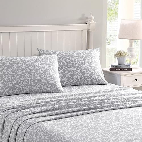 Laura Ashley Home - King Sheets, Cotton Flannel Bedding Set, Brushed for Extra Softness & Comfort (Crestwood, King)