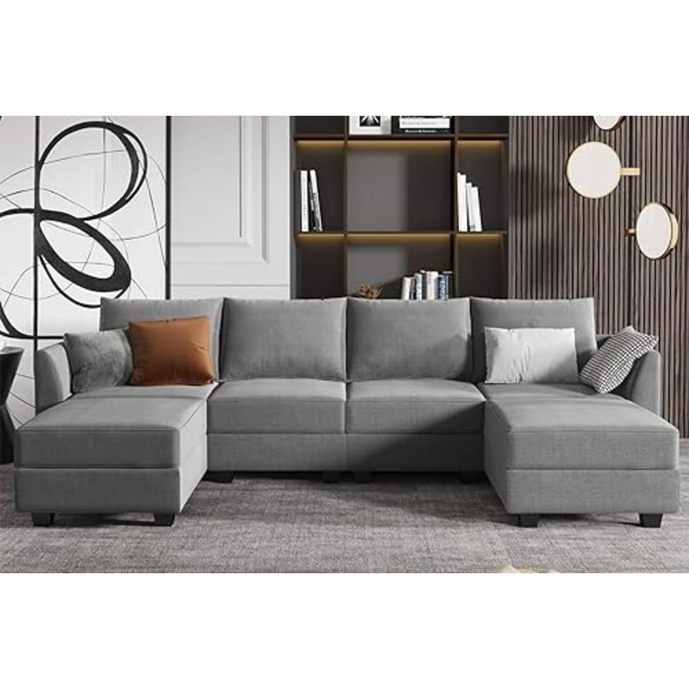 HONBAY Modular Sectional Sofa U Shaped Modular Couch with Reversible Chaise Modular Sofa Sectional Couch with Storage Seats, Gre