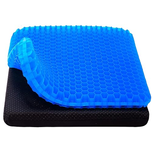 OMCOZY Cooling Gel Seat Cushion, Thick Big Breathable Honeycomb Design Absorbs Pressure Points Seat Cushion with Non-Slip Cover Gel Cus