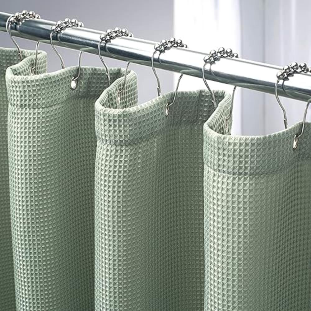 AmazerBath Sage Green Shower Curtain, Waffle Shower Curtain, Fabric Shower Curtain with Waffle Weave, Heavy Duty Hotel Quality B