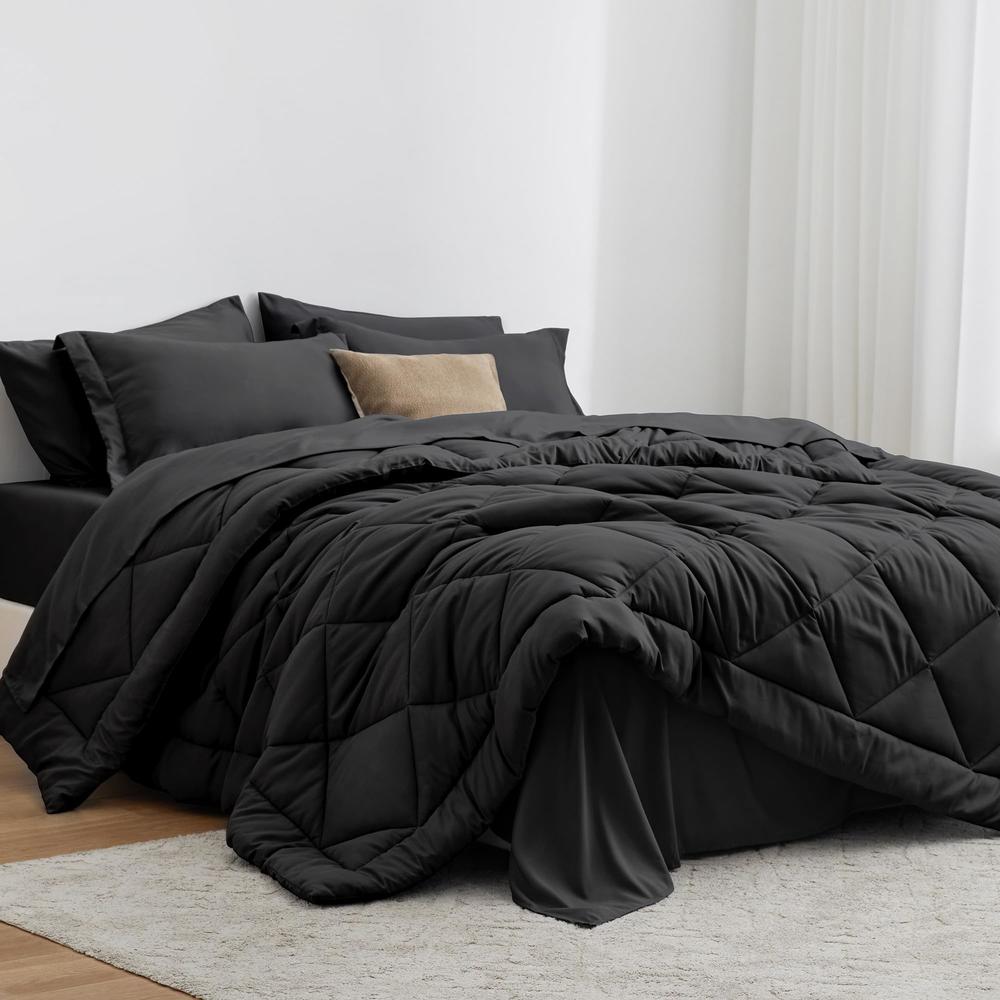 Loves cabin Love's cabin Twin Comforter Set Black, 5 Pieces Twin Bed in a Bag, All Season Twin Bedding Sets with 1 Comforter, 1 Flat Sheet, 