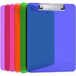 Kiggos 6 Pack Plastic Clipboards Colored Transparent Clear Clip Boards with Low Profile Metal Clip Board 12.5 x 9 Inch Letter Size Bulk