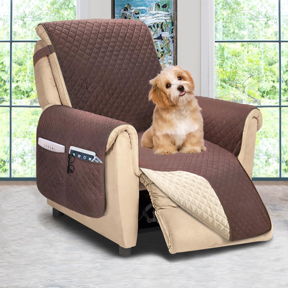 ASHLEYRIVER Reversible Recliner Chair Cover, Seat Width Up to 25 Inch Patent Pending,Recliner Covers for Dogs,Recliner Slipcover