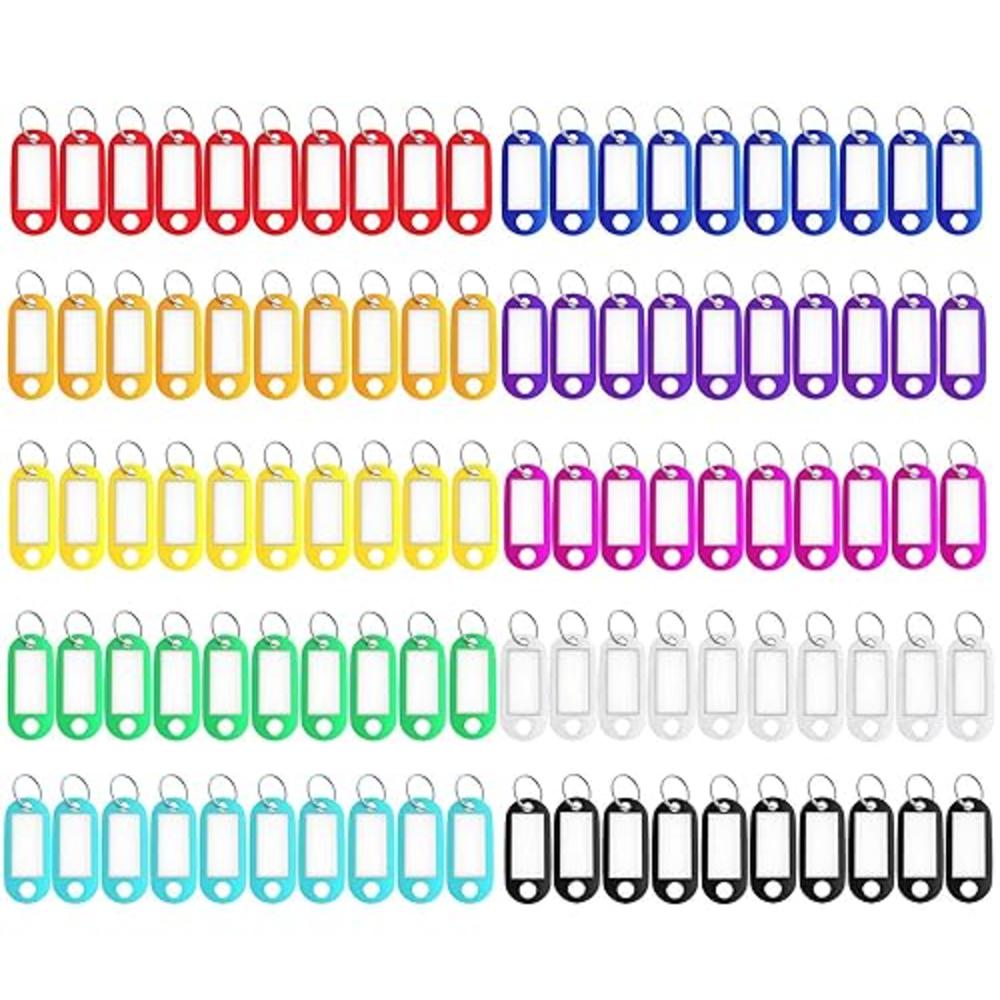 Leyaron 150 Pack Plastic Key Tags, 10 Assorted Colors Key Keychain Tags  with Labels, Key Chain Label Tags Identifiers ID Tags with Split