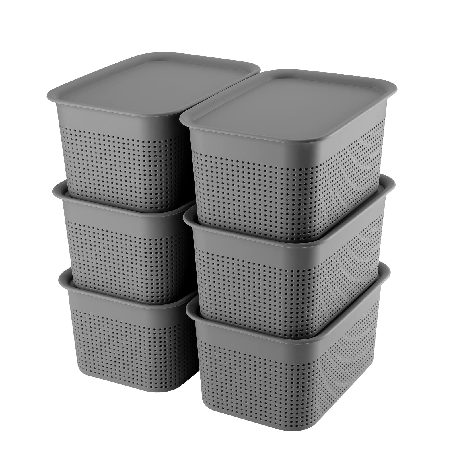 AREYZIN Plastic Storage Baskets with Lids Set of 6 Lidded Storage Organizer Bins Containers Baskets for Organizing Shelves Desktop Closet Playroom