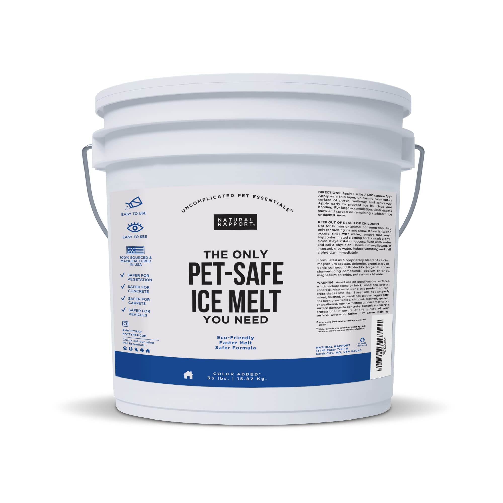 Natural Rapport Pet Friendly Ice Melt - Calcium Chloride Free, Pet Safe Ice Melter, Rock Salt Alternative - Time Release Deicer 