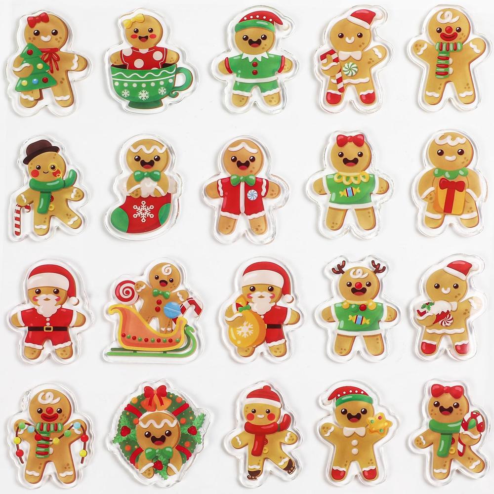 Tevxj 20 PCS Christmas Thick Gel Clings Gingerbread Man Window Decorations Xmas Window Clings Decals Yule Party Decor for Kids Toddler