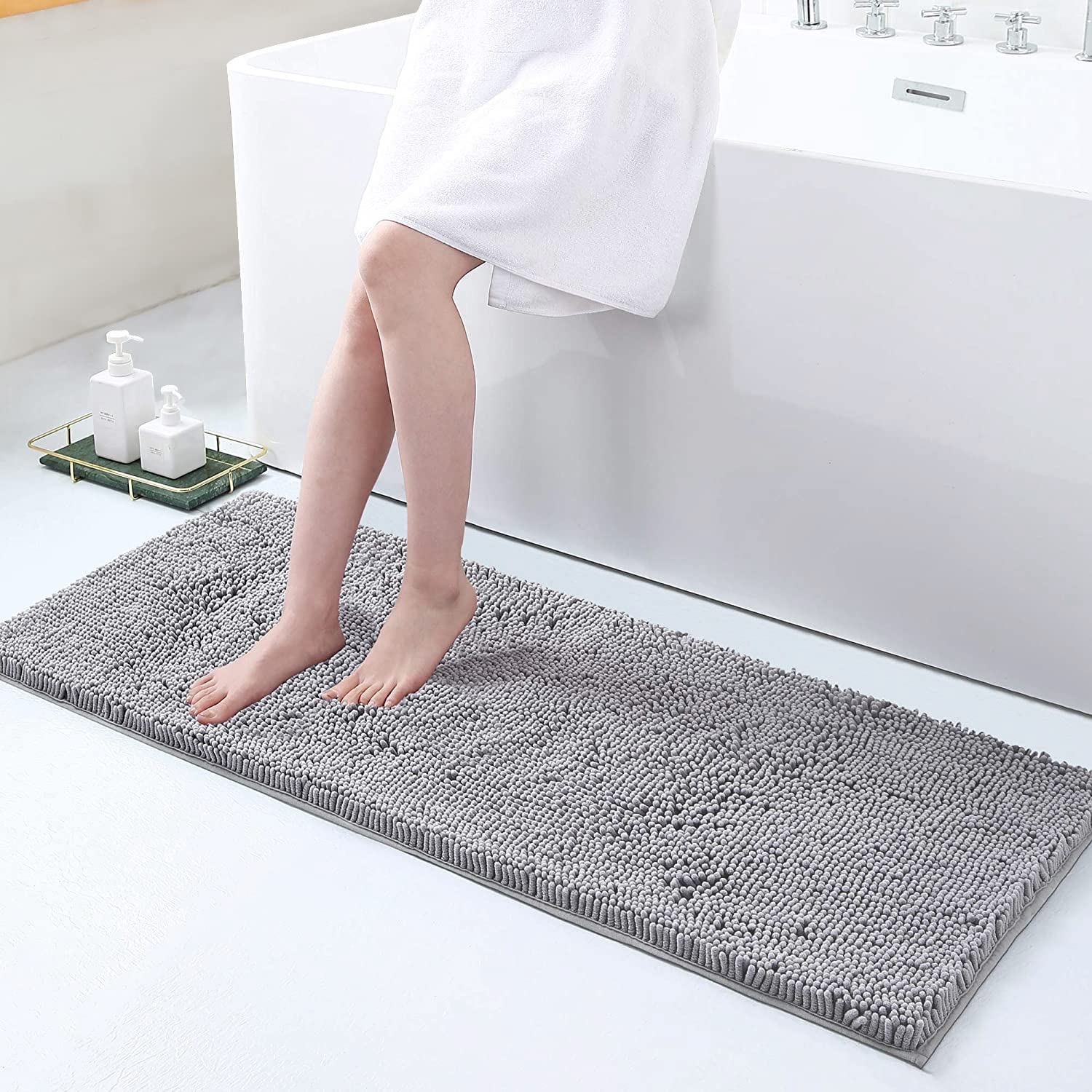 Sussexhome Solid Gray Bathroom Rugs Sets, Shower Rugs with Toilet