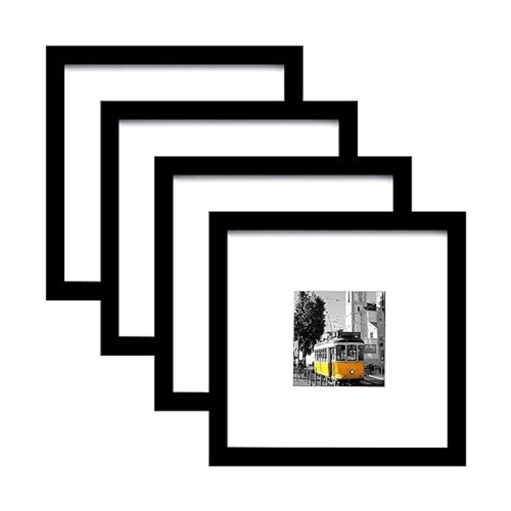Picrit 10x10 Picture Frame Set of 4, Made of High Definition Real Glass, Display 5x5 with Mat or 10x10 Without Mat, Photo Frames