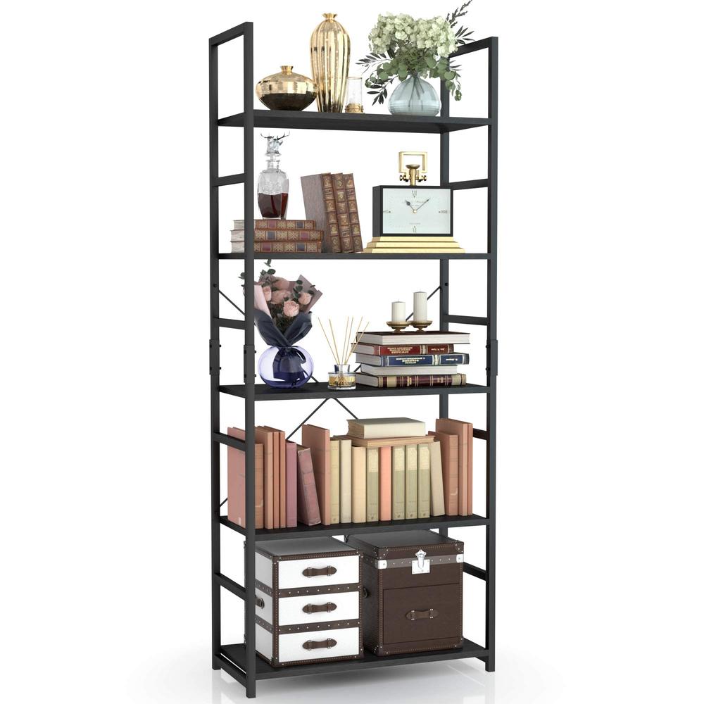 NUMENN 5 Tier Bookshelf, Tall Bookcase Shelf Storage Organizer, Modern Book Shelf for Bedroom, Living Room and Home Office, Blac