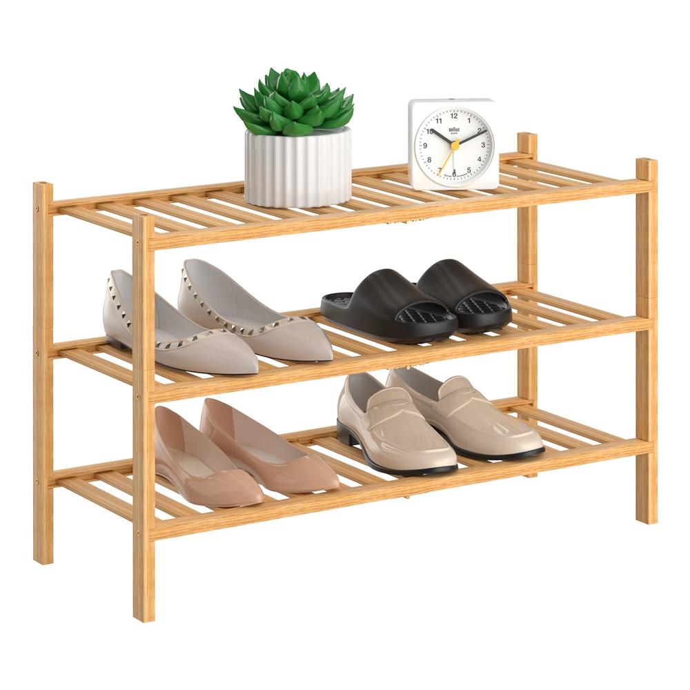 RONGJIA 3-Tier Natural Bamboo Shoe Rack - Stackable Storage Shelf with ...