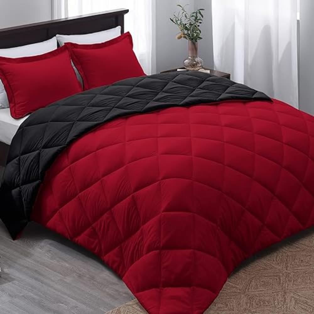 Basic Beyond Twin Comforter Set - Red Twin Comforter Set, Reversible Twin Bed Comforter Set for All Seasons, Black/Red, 1 Comfor