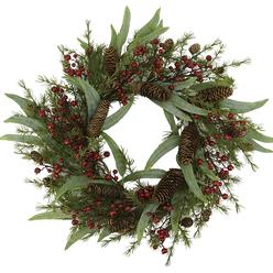 AMF0RESJ Artificial Christmas Wreath Winter Wreath with Big pinecones,Pine Needles, Red Berry for Indoor Outdoor Farmhouse Home 