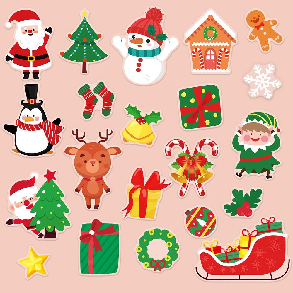 Tevxj 20 PCS Christmas Thick Gel Clings Winter Christmas Window Gel Clings Decals Stickers for Kids Toddlers and Adults Home Airplane 