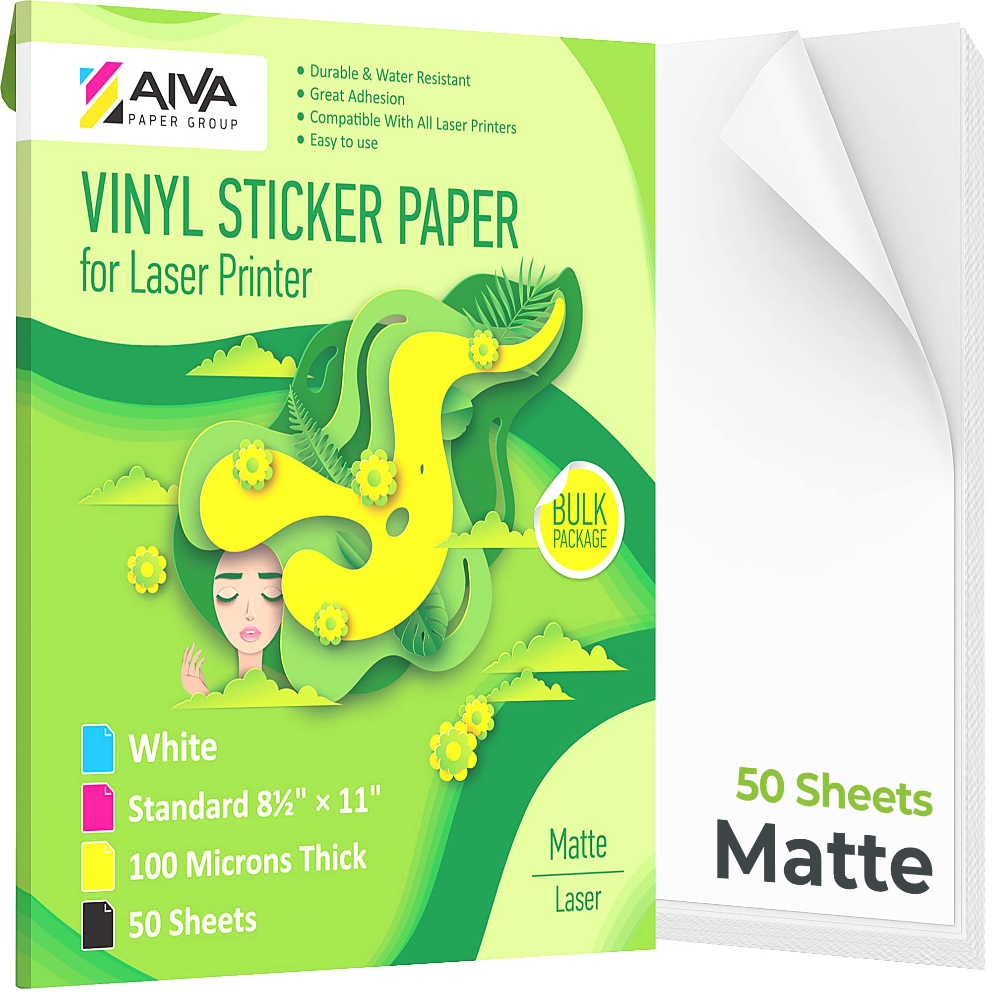 Limias Care LC-PVS50mL Printable Vinyl Sticker Paper for Laser Printer -  Matte White - 50 Self-Adhesive Sheets - Waterproof Decal Paper - Standard  Lett