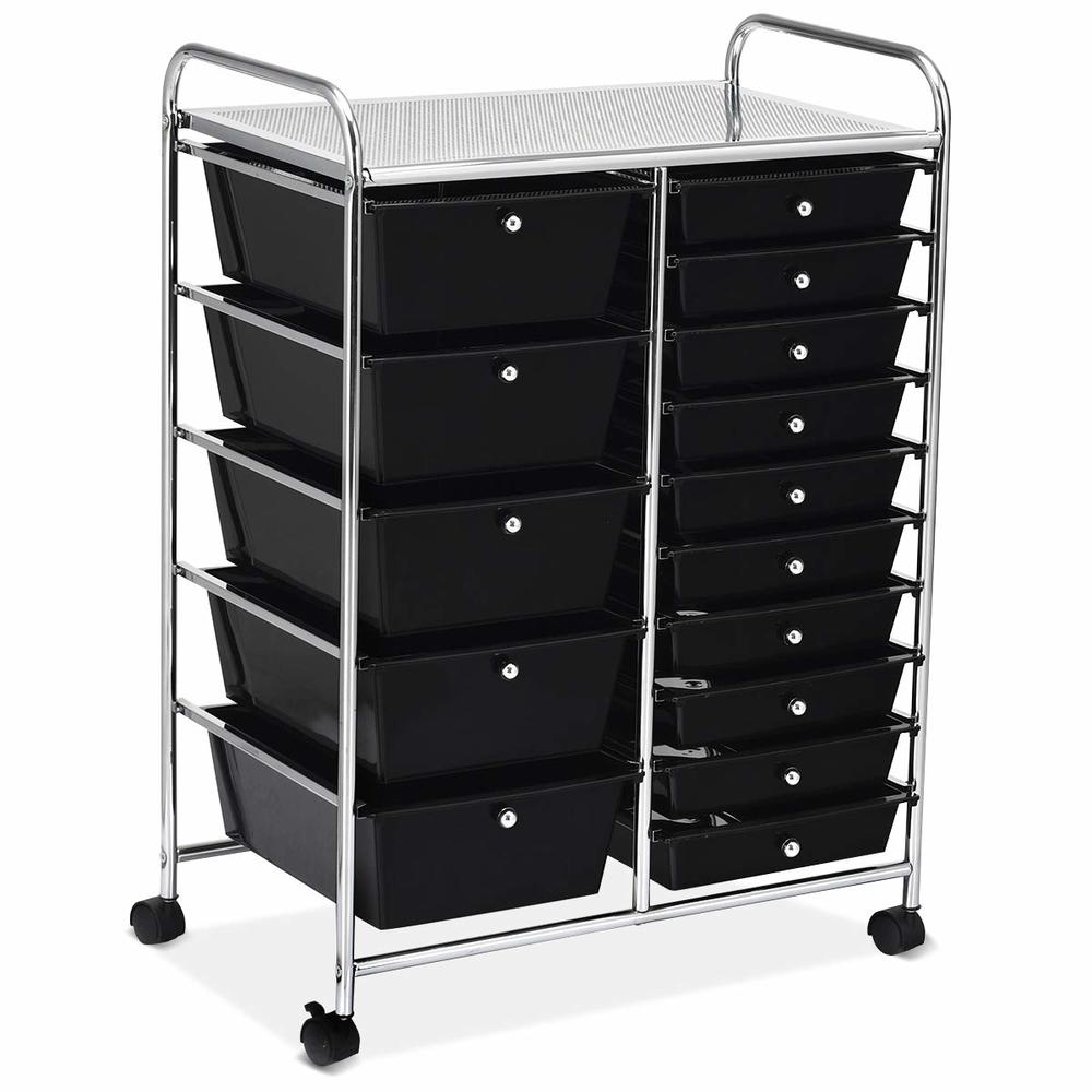 RELAX4LIFE Storage Drawer Carts W/15-Drawer,Rolling Wheels Semi-Transparent Multipurpose Mobile Rolling Utility Cart for School,
