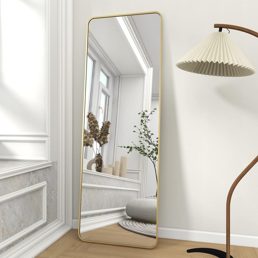 BEAUTYPEAK Gold Full Length Mirror, Rounded Corner Floor Mirror Standing Hanging or Leaning Against Wall Dressing Room Length, 6