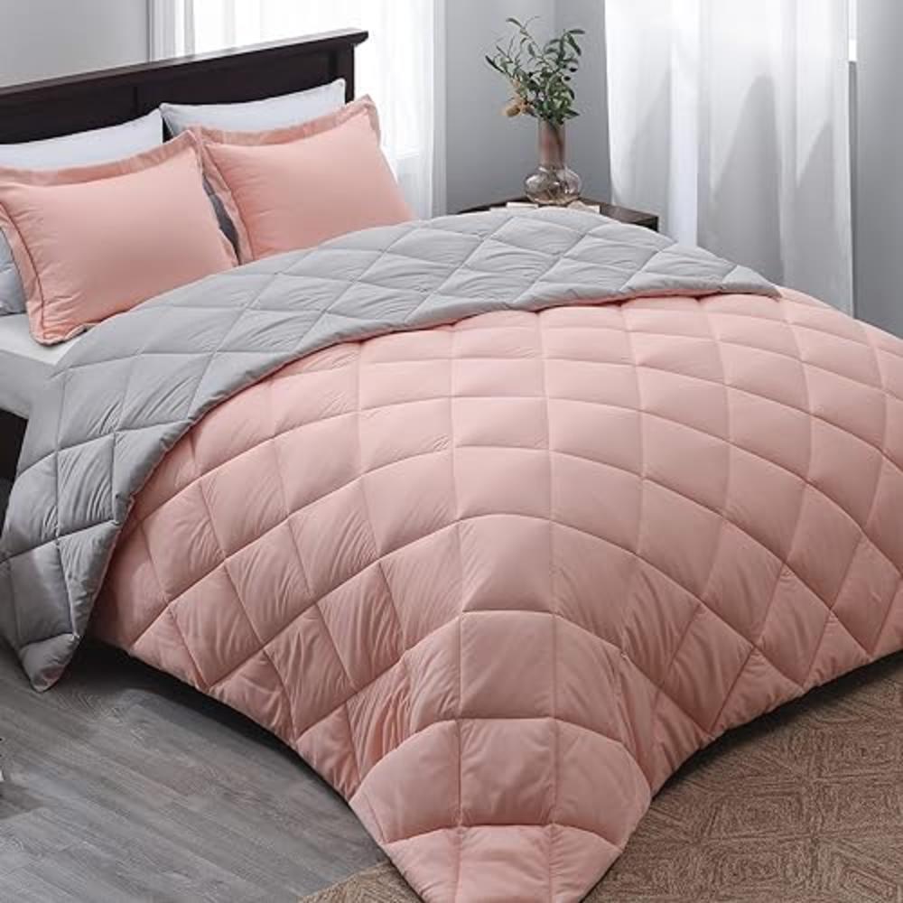 Basic Beyond Queen Comforter Set - Pink and Grey Comforter Set Queen, Reversible Bed Comforter Queen Set for All Seasons, Baby P